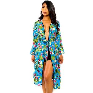 Blue Floral Cover Up